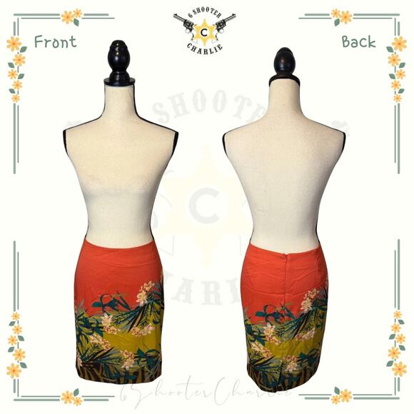 Vince Camuto Orange Tropical Floral Pencil Skirt Womens Sz 10 Lined Travel Beach - Picture 1 of 7
